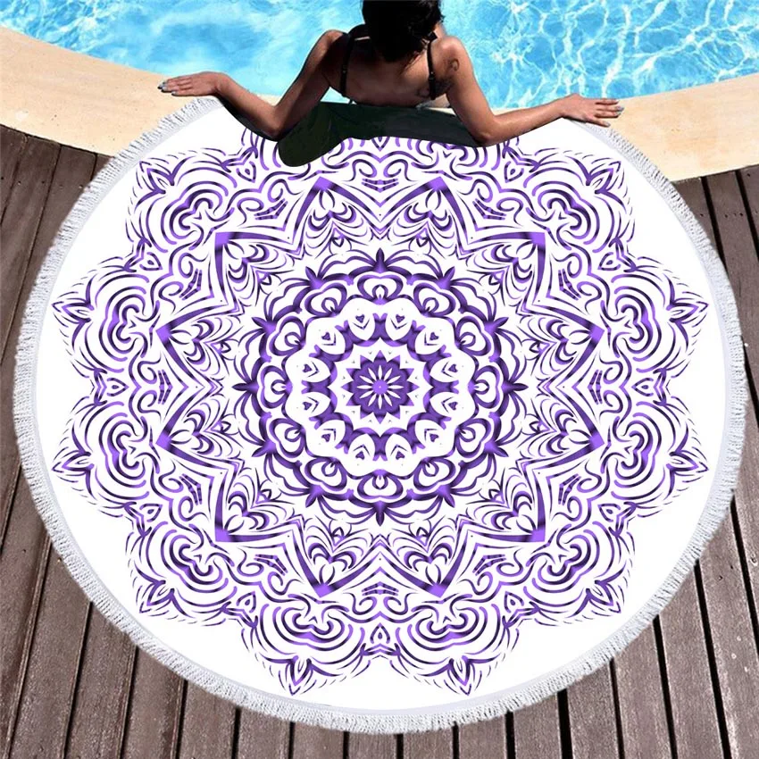 Mandala Round Beach Towels Summer Geometric Thick Bath Shower Towel 150cm Circle Beach Swim Yoga Mat Cover Up Serviette De Plage
