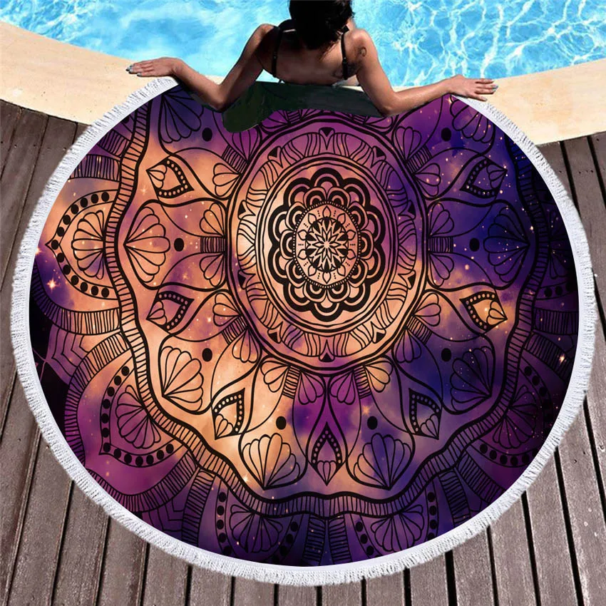 Mandala Round Beach Towels Summer Geometric Thick Bath Shower Towel 150cm Circle Beach Swim Yoga Mat Cover Up Serviette De Plage