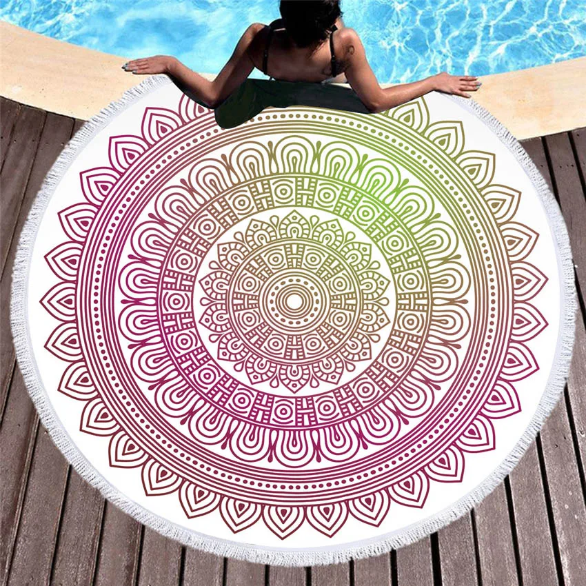 Mandala Round Beach Towels Summer Geometric Thick Bath Shower Towel 150cm Circle Beach Swim Yoga Mat Cover Up Serviette De Plage