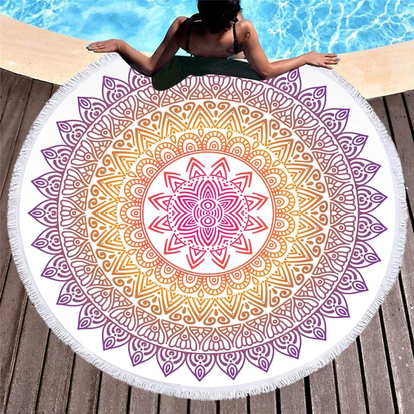 Mandala Round Beach Towels Summer Geometric Thick Bath Shower Towel 150cm Circle Beach Swim Yoga Mat Cover Up Serviette De Plage