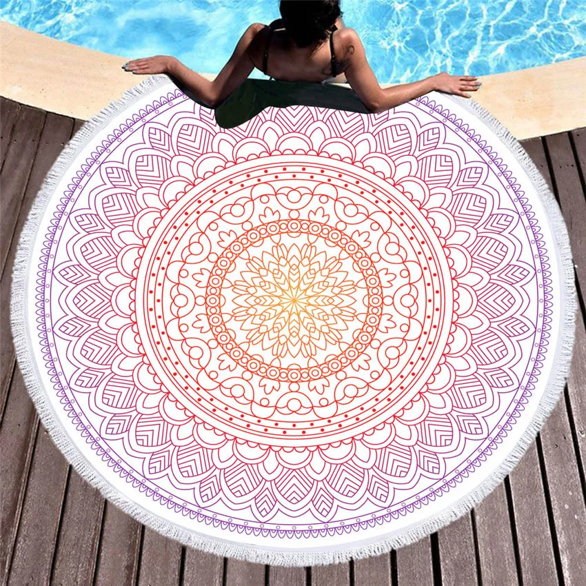 Mandala Round Beach Towels Summer Geometric Thick Bath Shower Towel 150cm Circle Beach Swim Yoga Mat Cover Up Serviette De Plage