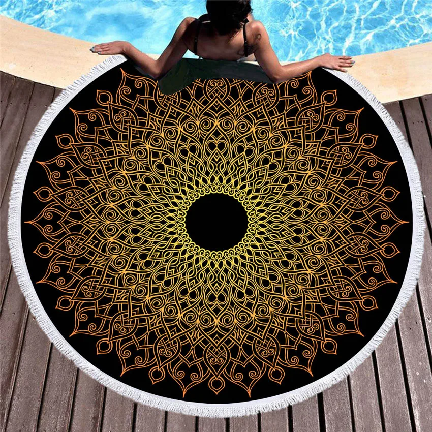 Mandala Round Beach Towels Summer Geometric Thick Bath Shower Towel 150cm Circle Beach Swim Yoga Mat Cover Up Serviette De Plage