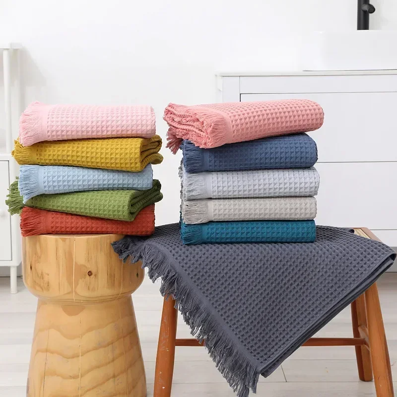 Nordic Geometric Tassel Bath Towel 100% Cotton Multi-colored Waffle Adult Bathroom Big Shawl Quick-Dry 90x180cm Beach Towel