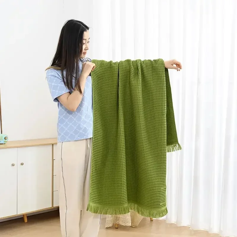Nordic Geometric Tassel Bath Towel 100% Cotton Multi-colored Waffle Adult Bathroom Big Shawl Quick-Dry 90x180cm Beach Towel