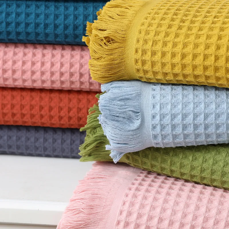 Nordic Geometric Tassel Bath Towel 100% Cotton Multi-colored Waffle Adult Bathroom Big Shawl Quick-Dry 90x180cm Beach Towel