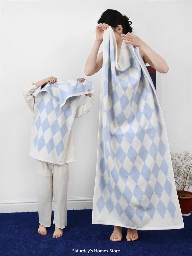 Striped Geometric Rhombuses Cotton Towels Soft  Absorbent Face Towel Combed Long Staple Kids Hands Towel Adult Bath Household To
