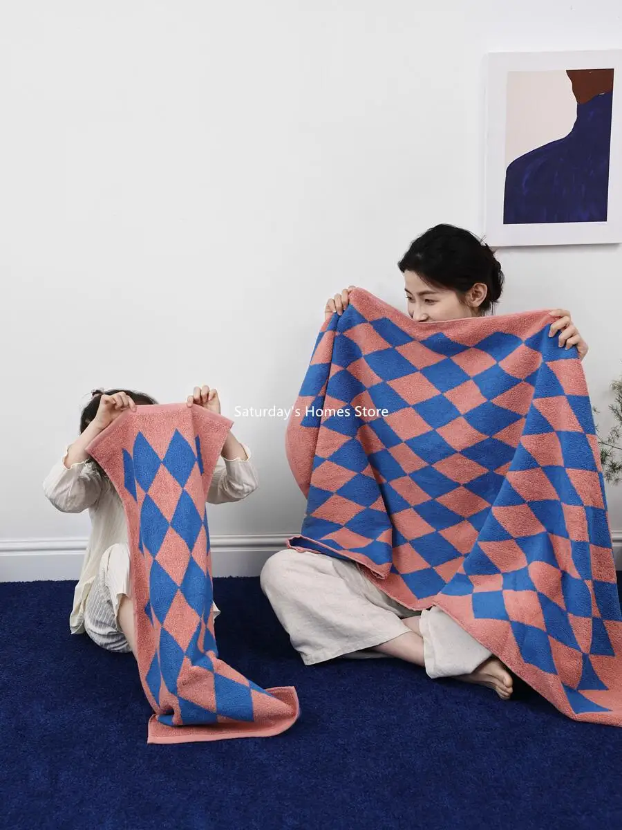 Striped Geometric Rhombuses Cotton Towels Soft  Absorbent Face Towel Combed Long Staple Kids Hands Towel Adult Bath Household To