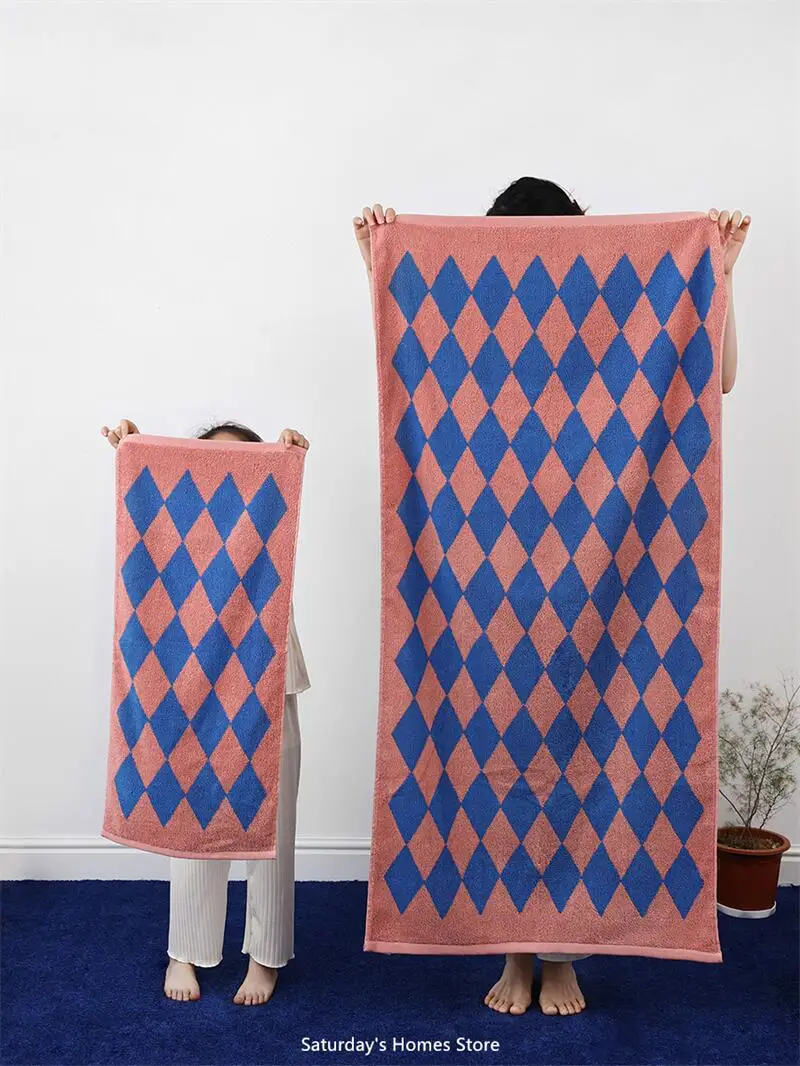 Striped Geometric Rhombuses Cotton Towels Soft  Absorbent Face Towel Combed Long Staple Kids Hands Towel Adult Bath Household To