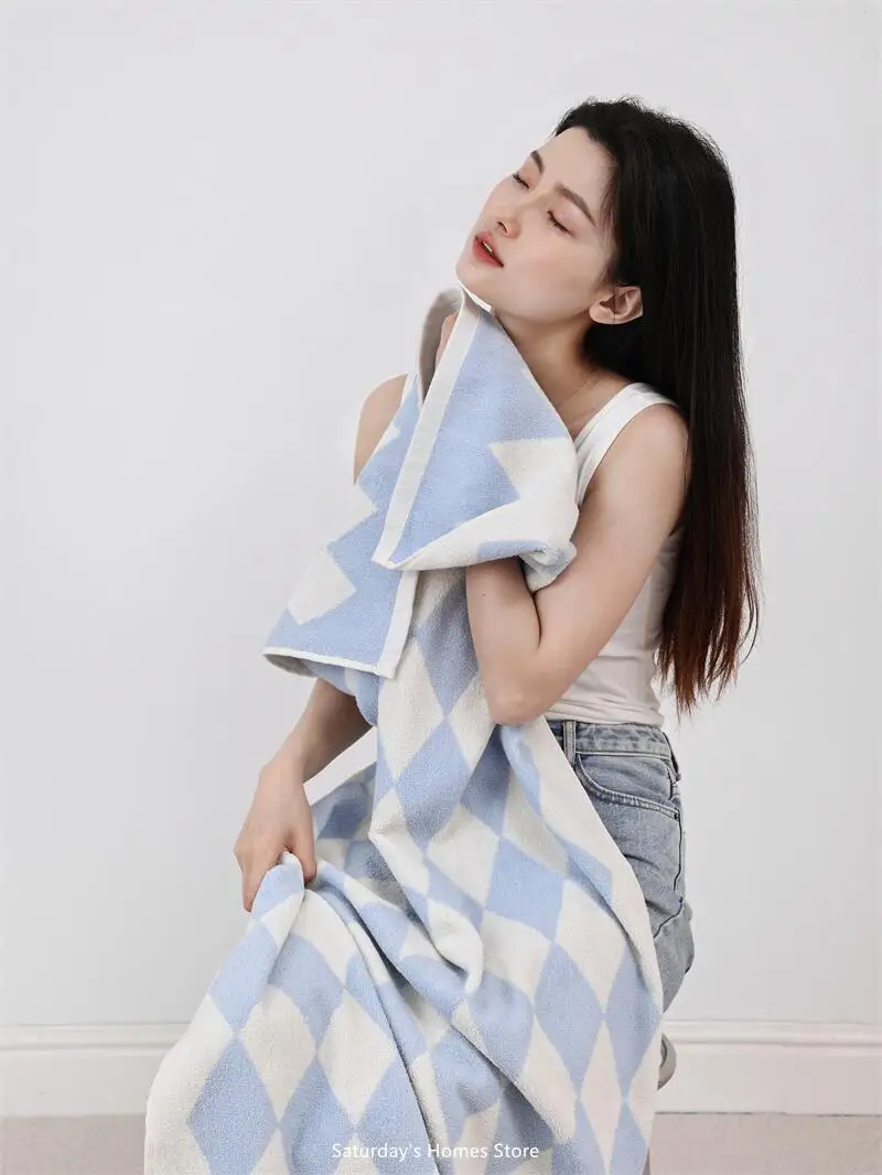 Striped Geometric Rhombuses Cotton Towels Soft  Absorbent Face Towel Combed Long Staple Kids Hands Towel Adult Bath Household To