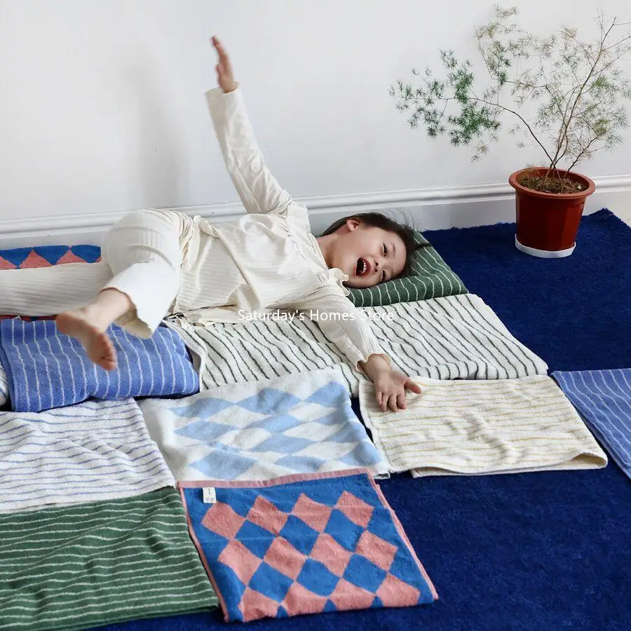 Striped Geometric Rhombuses Cotton Towels Soft  Absorbent Face Towel Combed Long Staple Kids Hands Towel Adult Bath Household To