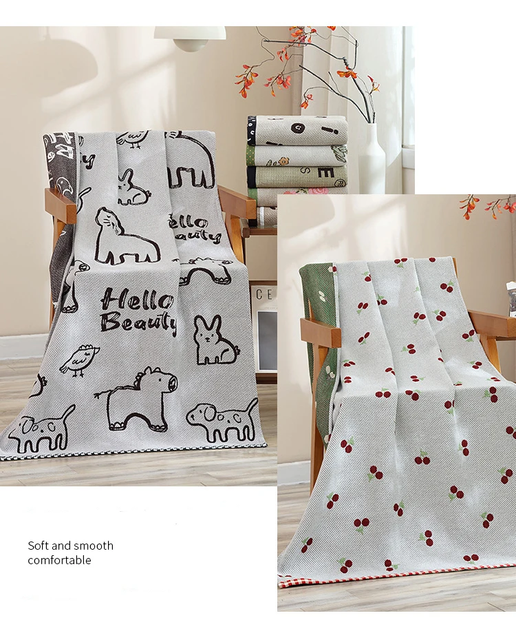 Cotton Gauze Bath Towel Geometry Floral Animal Pattern Bath Towel For Home Bathroom Soft Absorb Water Shower Beach Wrapped Towel