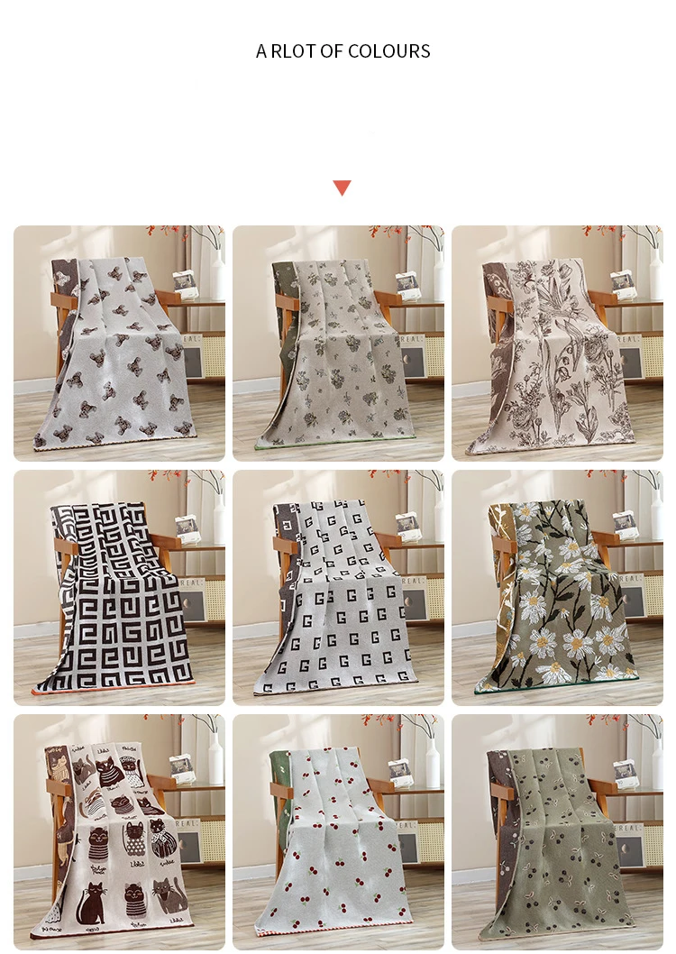 Cotton Gauze Bath Towel Geometry Floral Animal Pattern Bath Towel For Home Bathroom Soft Absorb Water Shower Beach Wrapped Towel
