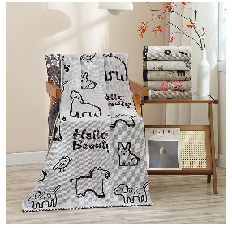 Cotton Gauze Bath Towel Geometry Floral Animal Pattern Bath Towel For Home Bathroom Soft Absorb Water Shower Beach Wrapped Towel