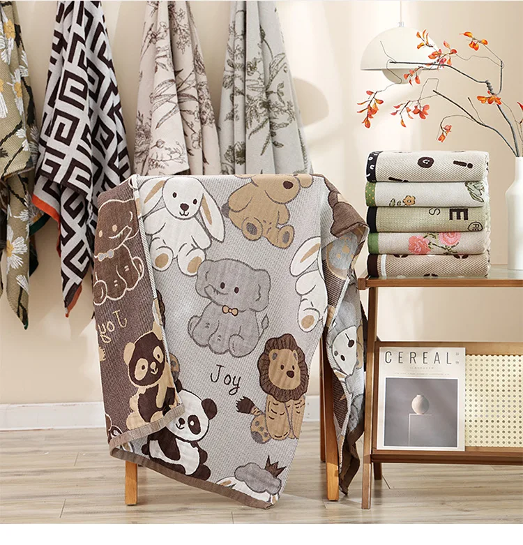 Cotton Gauze Bath Towel Geometry Floral Animal Pattern Bath Towel For Home Bathroom Soft Absorb Water Shower Beach Wrapped Towel